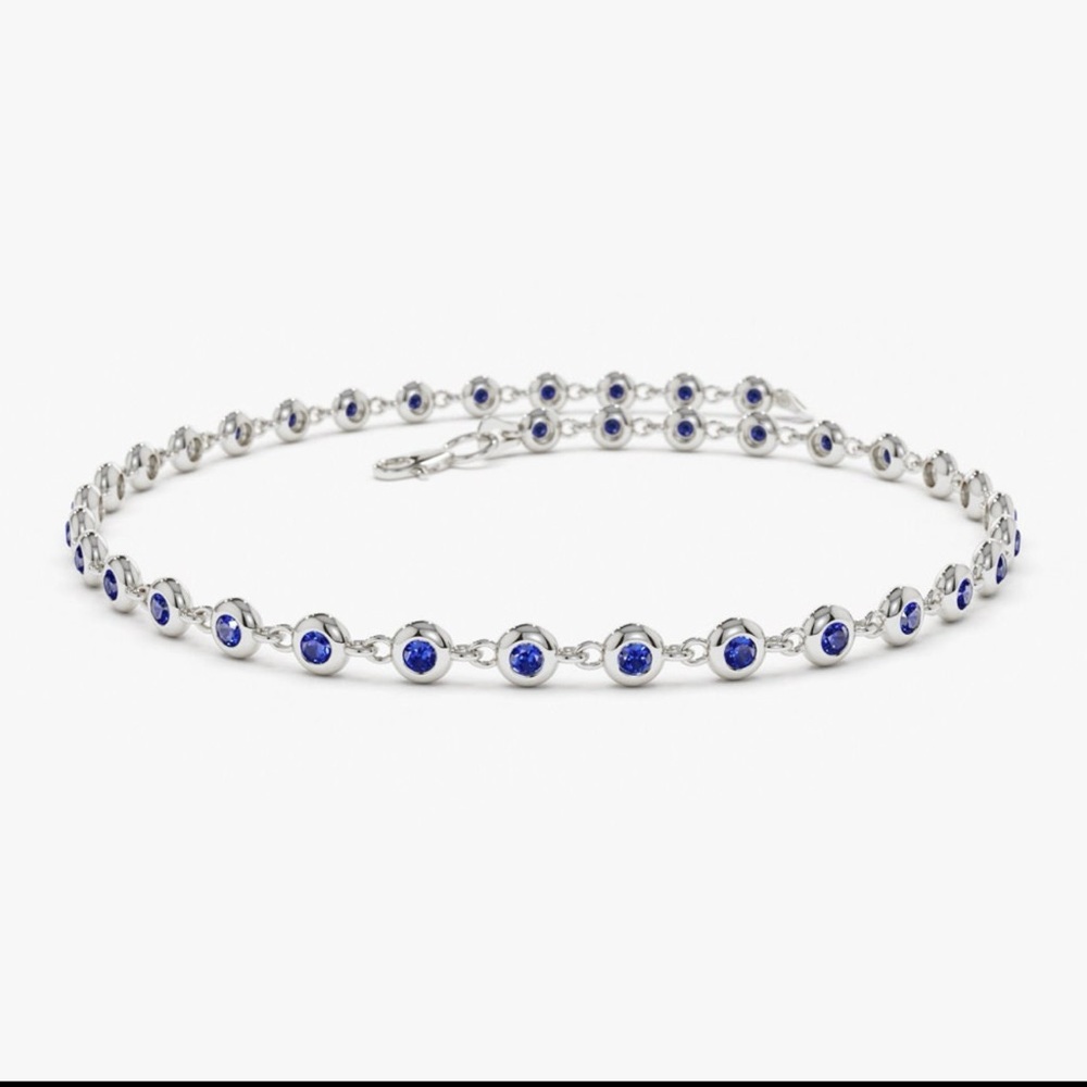 NEW 14k White Gold Bezel Setting Sapphire Tennis Bracelet